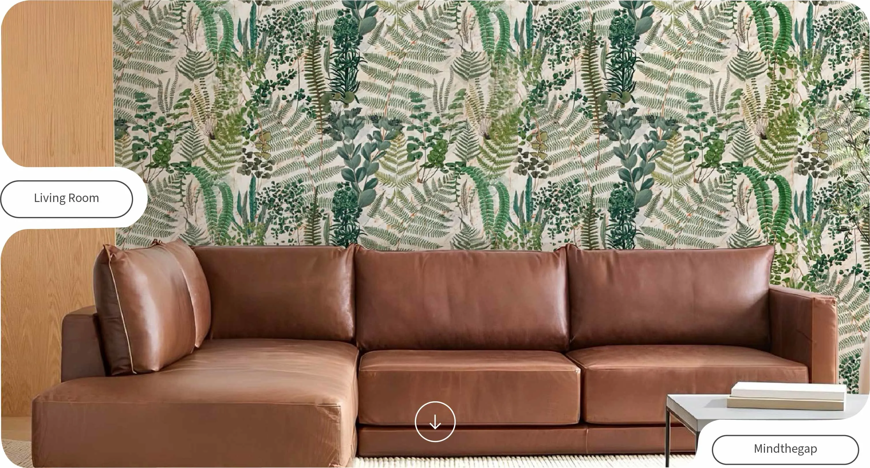 Beautiful Living Room Transformation with Leaf Background